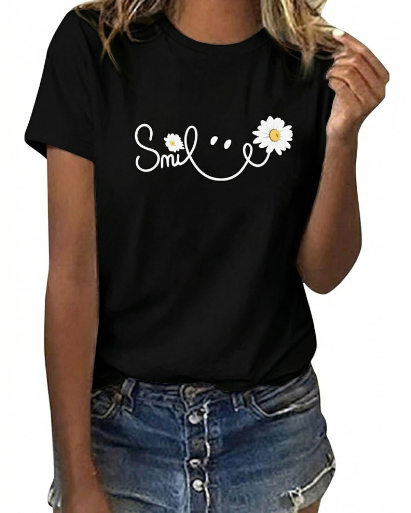 T-shirt Bella Feminino Estampado Floral – Top de Algodão Margarida & Girassol de Verão