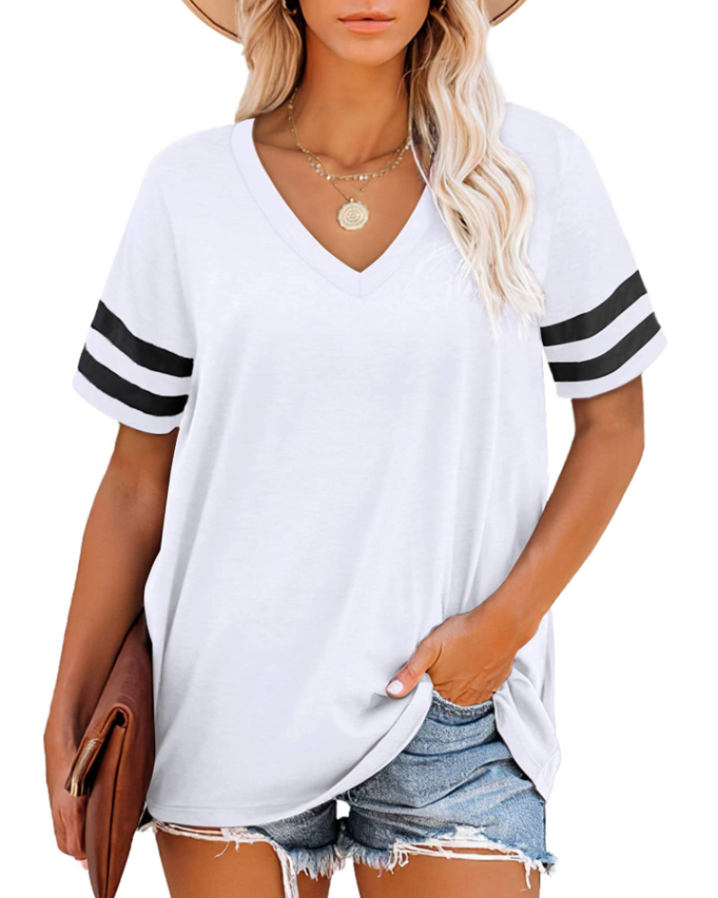 Γυναικείο T-Shirt Luna με V λαιμόκοψη – Άνετο καλοκαιρινό τοπ με ρίγες και κοντά μανίκια