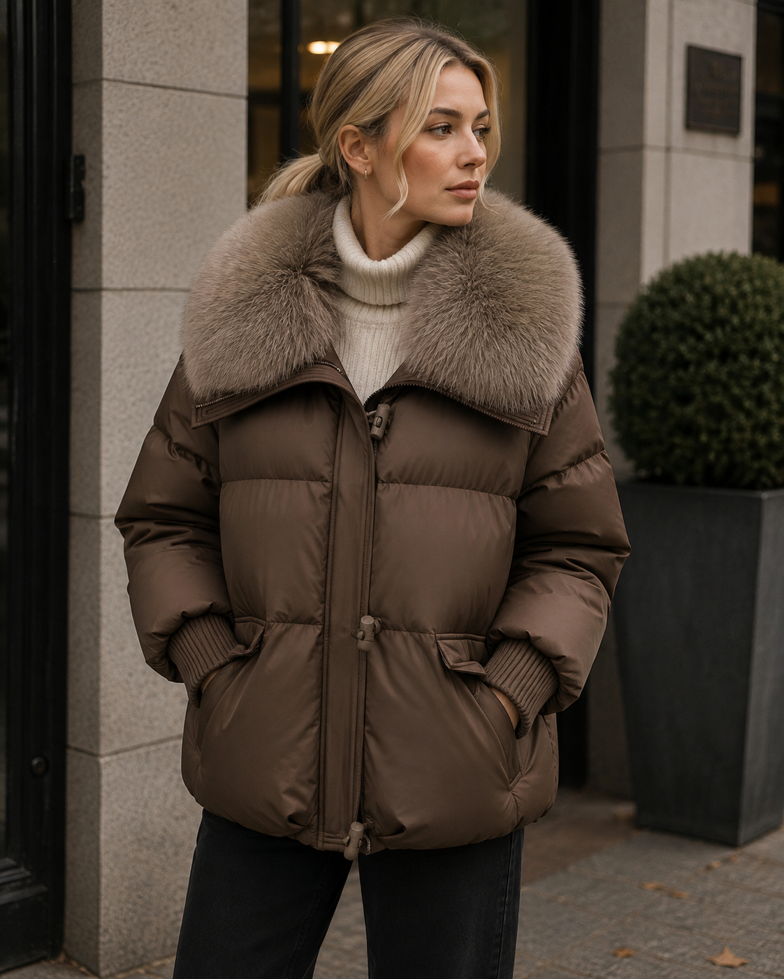 Roselyn Damen-Steppjacke – Kunstfellkragen, kurze Passform & praktische Taschen