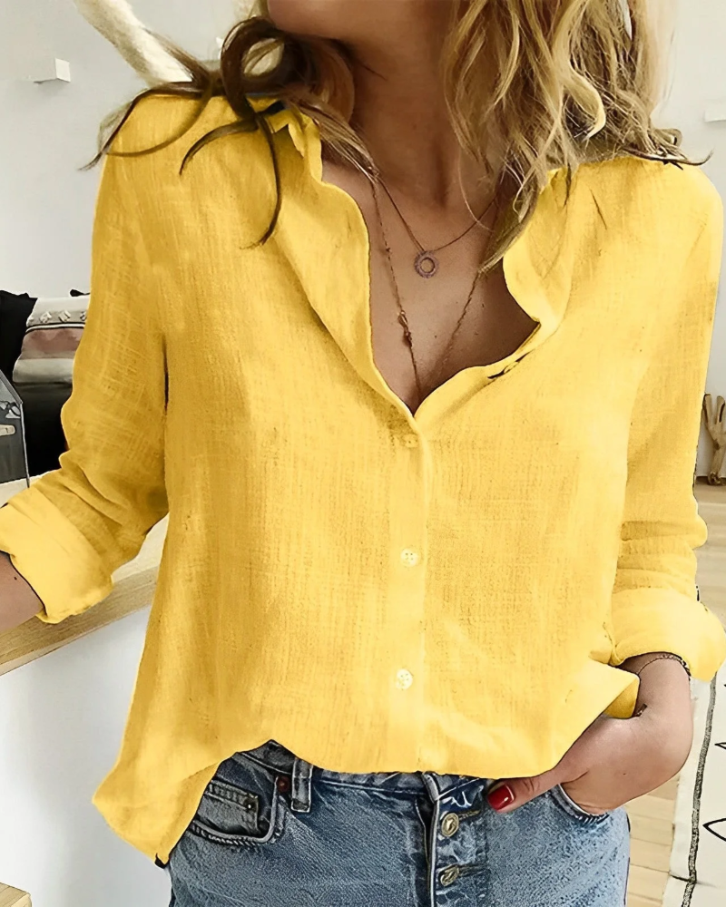 Harper Chemisier Femme – Blouse Légère Boutonnée Col Ouvert Coupe Décontractée