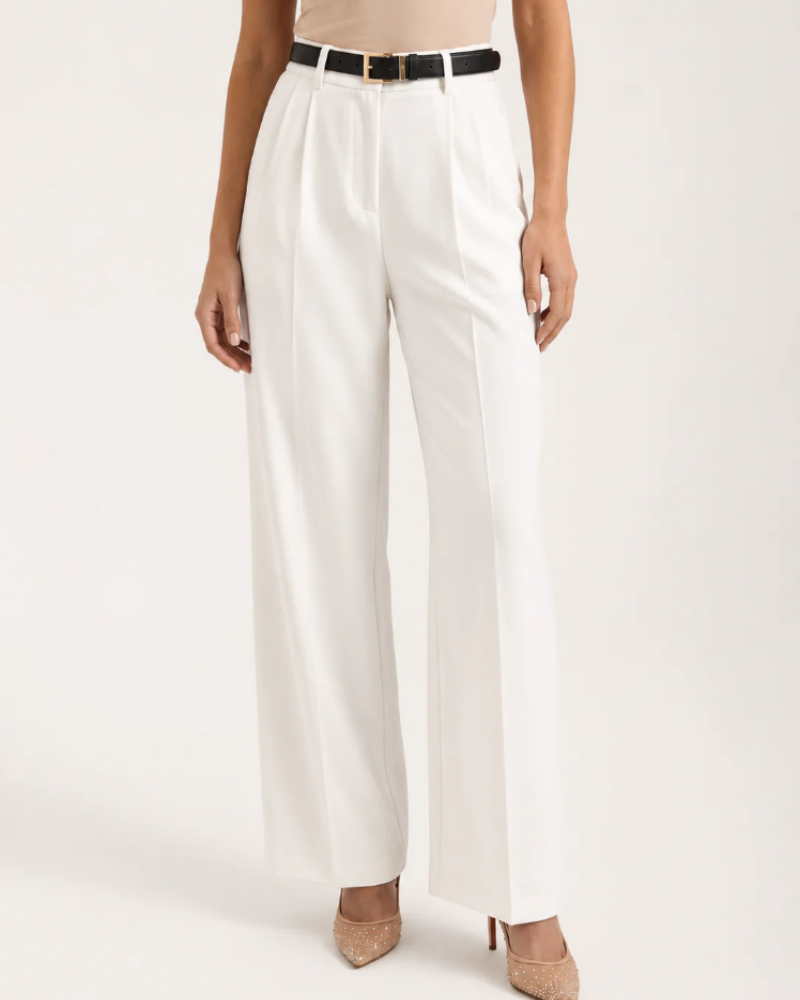Sydney Pantalón Mujer – Pantalón Ancho de Cintura Alta Elástico Elegante Estilo Oficina Chic