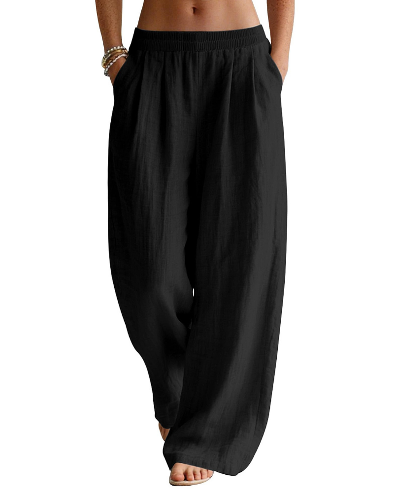 Pantalón Palazzo Grace para mujer en lino – Pantalón ancho en mezcla de algodón y lino con bolsillos