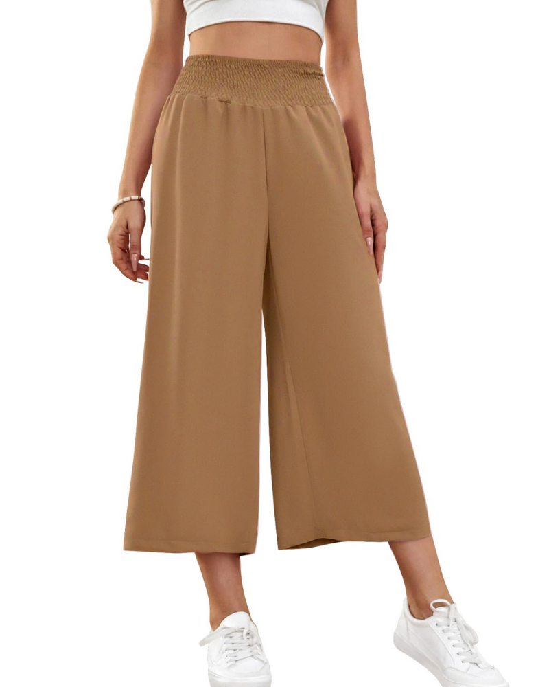 Audrey Pantalon Capri Femme – Jupe-Culotte 7/8 à Jambes Larges avec Taille Élastique & Poches
