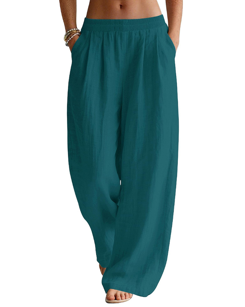 Pantalón Palazzo Grace para mujer en lino – Pantalón ancho en mezcla de algodón y lino con bolsillos