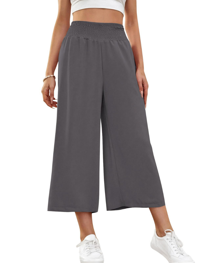 Audrey Pantalon Capri Femme – Jupe-Culotte 7/8 à Jambes Larges avec Taille Élastique & Poches