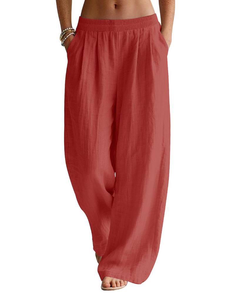 Pantalón Palazzo Grace para mujer en lino – Pantalón ancho en mezcla de algodón y lino con bolsillos
