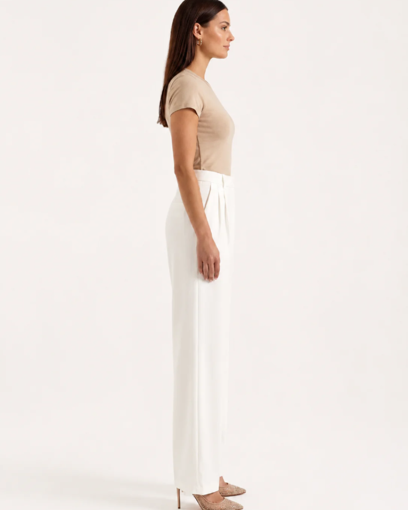 Sydney Pantalón Mujer – Pantalón Ancho de Cintura Alta Elástico Elegante Estilo Oficina Chic