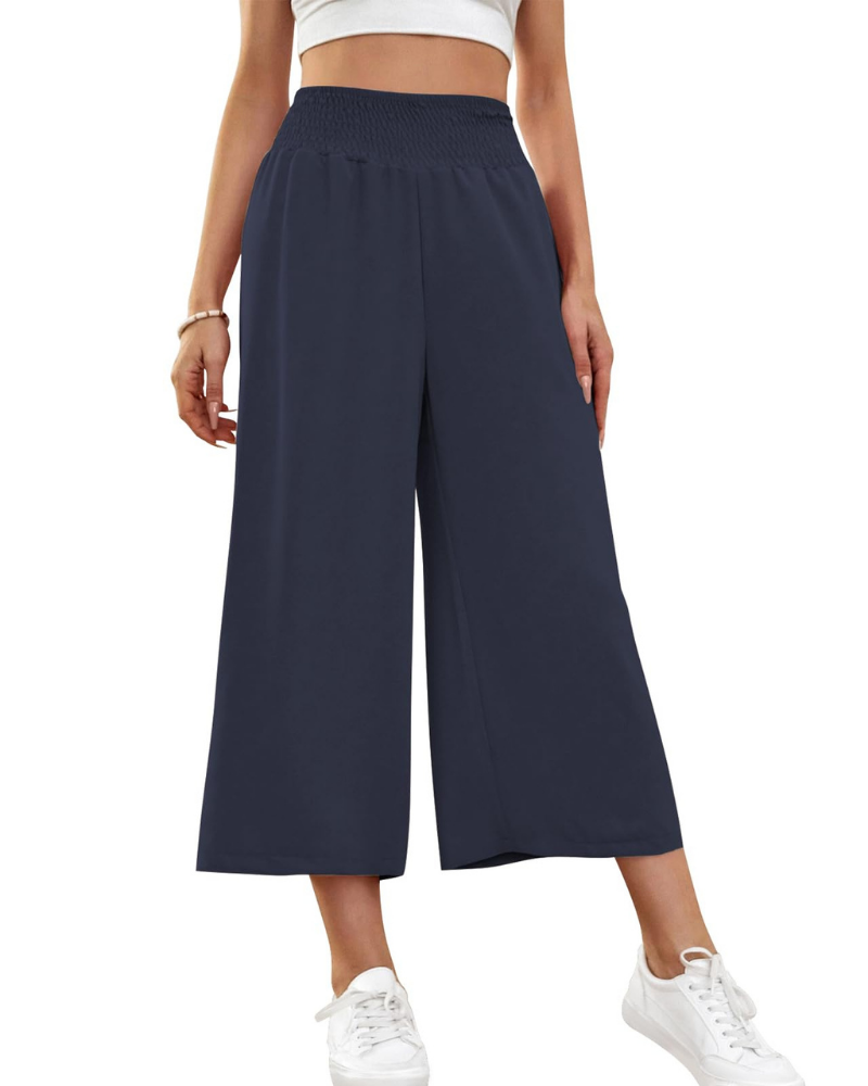 Audrey Pantalon Capri Femme – Jupe-Culotte 7/8 à Jambes Larges avec Taille Élastique & Poches