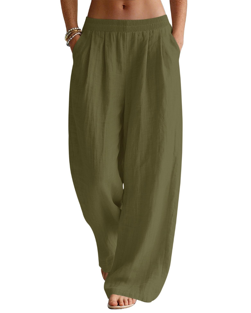 Pantalón Palazzo Grace para mujer en lino – Pantalón ancho en mezcla de algodón y lino con bolsillos