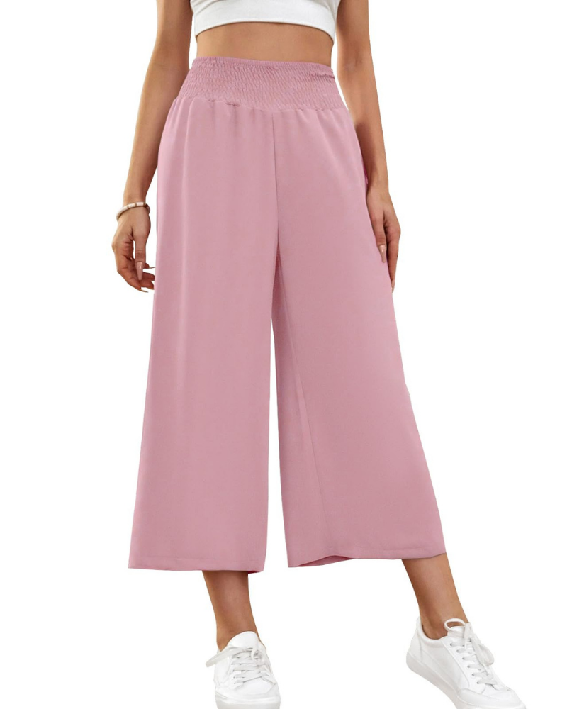 Audrey Pantalon Capri Femme – Jupe-Culotte 7/8 à Jambes Larges avec Taille Élastique & Poches