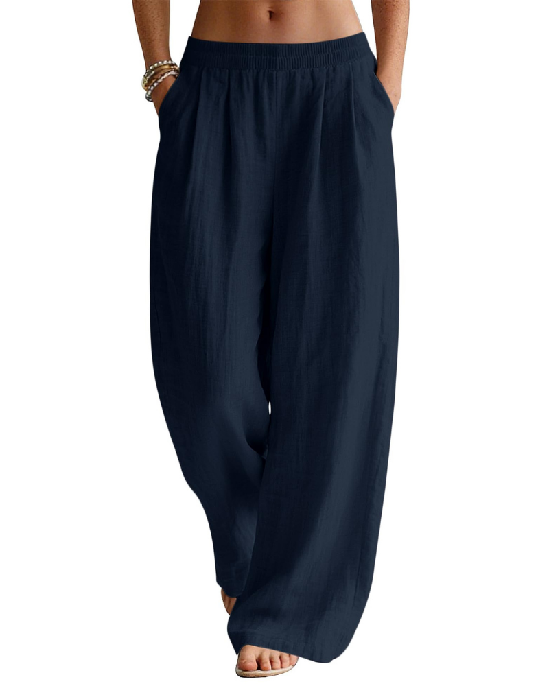 Pantalón Palazzo Grace para mujer en lino – Pantalón ancho en mezcla de algodón y lino con bolsillos