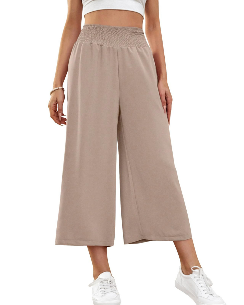 Audrey Pantalon Capri Femme – Jupe-Culotte 7/8 à Jambes Larges avec Taille Élastique & Poches