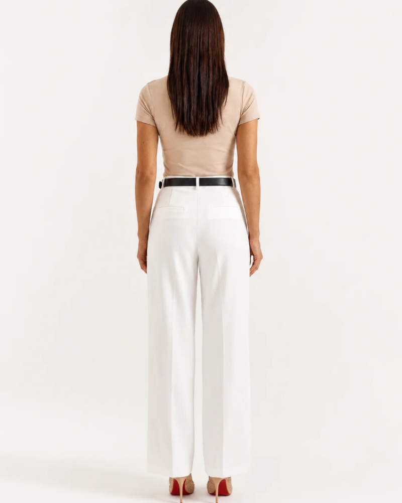 Sydney Pantalón Mujer – Pantalón Ancho de Cintura Alta Elástico Elegante Estilo Oficina Chic