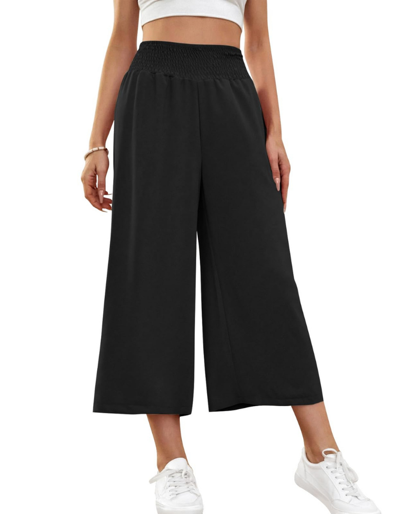 Audrey Pantalon Capri Femme – Jupe-Culotte 7/8 à Jambes Larges avec Taille Élastique & Poches