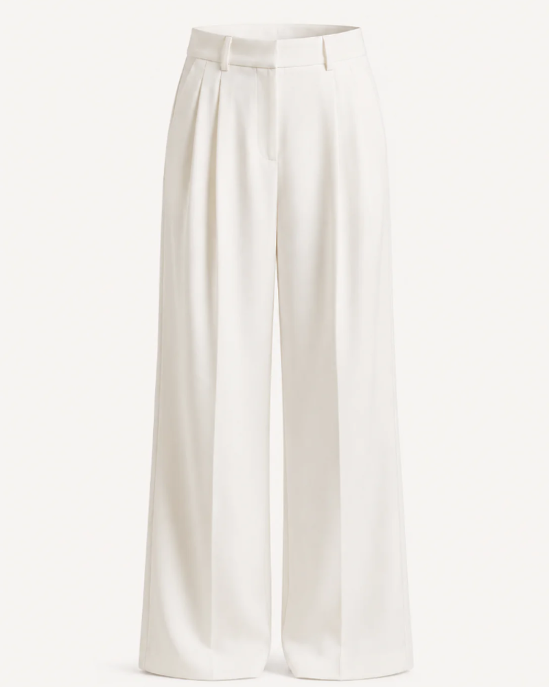 Sydney Pantalón Mujer – Pantalón Ancho de Cintura Alta Elástico Elegante Estilo Oficina Chic