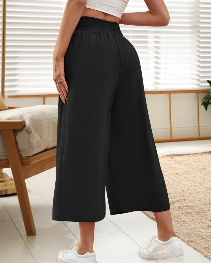 Calças Capri Audrey para Mulher – Saia-Calça 7/8 com Pernas Largas, Cintura Elástica e Bolsos