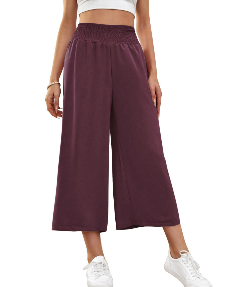 Audrey Pantalon Capri Femme – Jupe-Culotte 7/8 à Jambes Larges avec Taille Élastique & Poches
