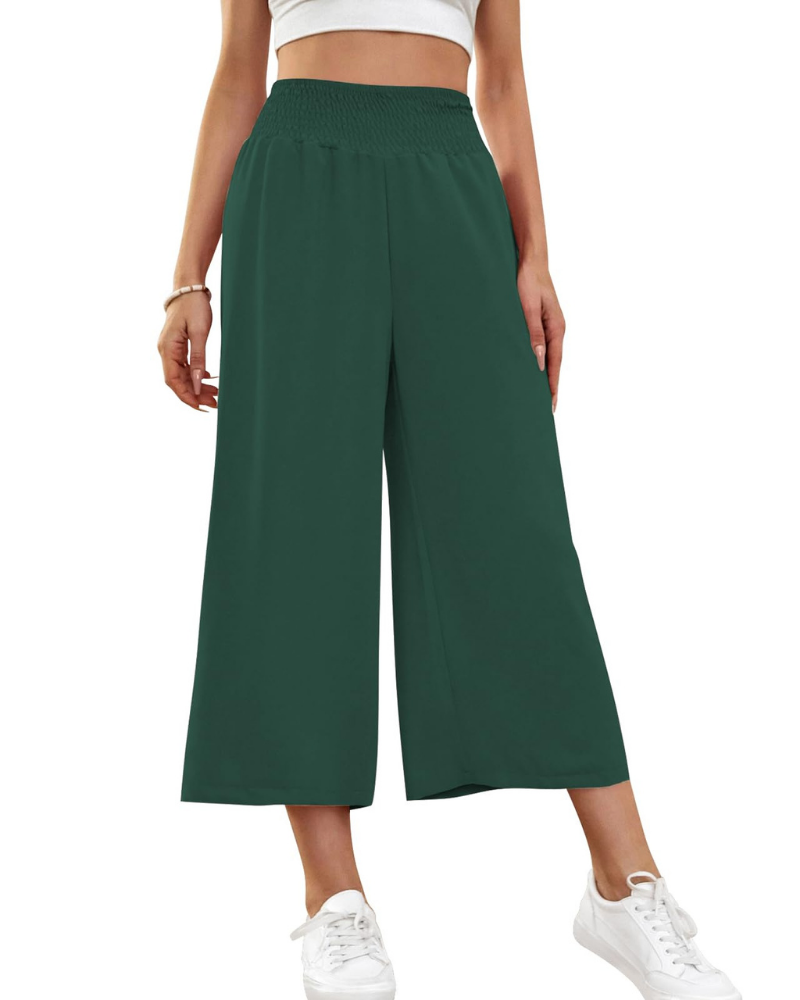 Audrey Pantalon Capri Femme – Jupe-Culotte 7/8 à Jambes Larges avec Taille Élastique & Poches