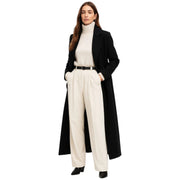 Isolde Casaco Longo Preto para Mulher – Corte Elegante com Gola de Lapela Clássica & Abotoamento Chic