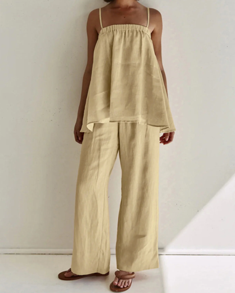 Conjunto Taylor de 2 piezas para mujer – conjunto liso casual, tela ligera, corte fluido y elegante