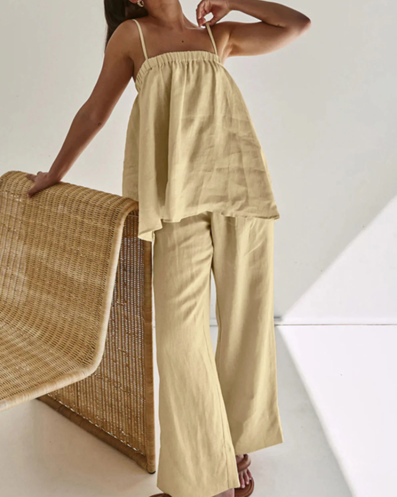Conjunto Taylor de 2 piezas para mujer – conjunto liso casual, tela ligera, corte fluido y elegante