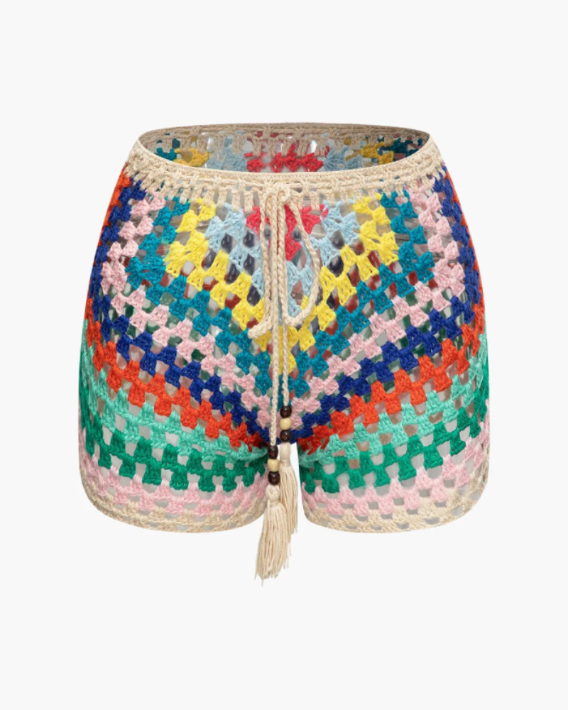 Reese Completo Donna all’Uncinetto – Completo 2 Pezzi Bustier Lacciato Pantaloncini all’Uncinetto Stile Bohemien