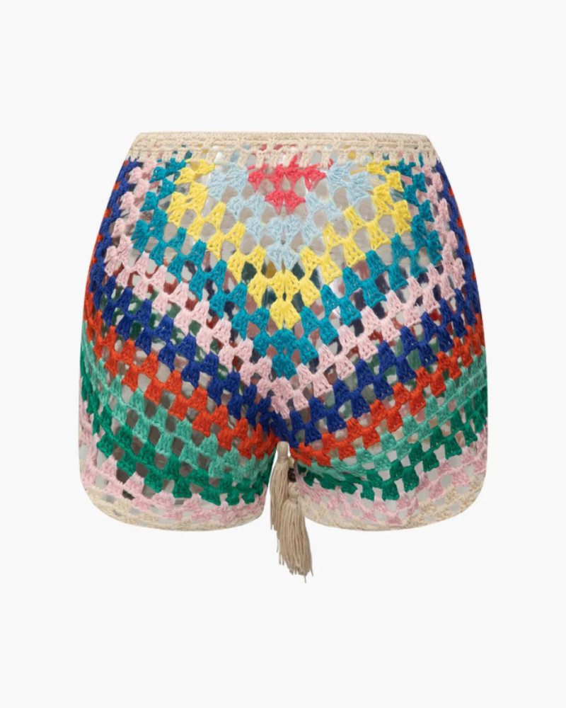 Reese Completo Donna all’Uncinetto – Completo 2 Pezzi Bustier Lacciato Pantaloncini all’Uncinetto Stile Bohemien