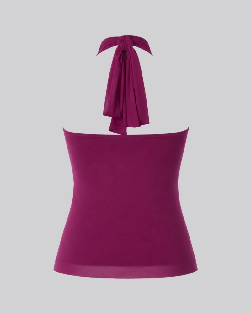Peyton Top pentru femei – Top cu spate gol, guler halter, volane fluide, elegant pentru seară