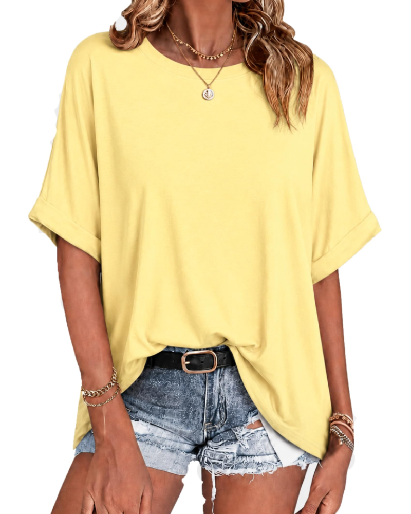 Γυναικείο oversized μπλουζάκι Waverly – στρογγυλή λαιμόκοψη, κοντά μανίκια, ρεβέρ, άνετη γραμμή