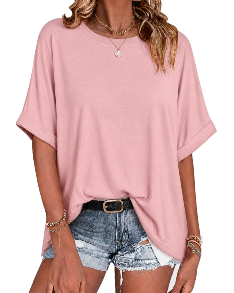 Γυναικείο oversized μπλουζάκι Waverly – στρογγυλή λαιμόκοψη, κοντά μανίκια, ρεβέρ, άνετη γραμμή