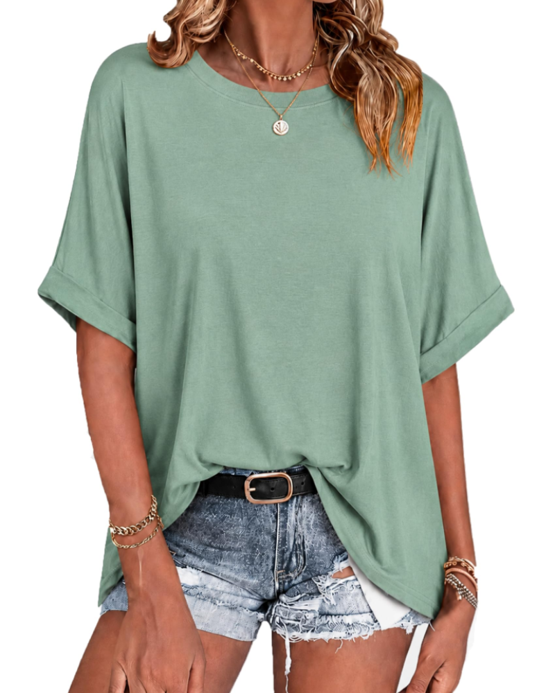Γυναικείο oversized μπλουζάκι Waverly – στρογγυλή λαιμόκοψη, κοντά μανίκια, ρεβέρ, άνετη γραμμή