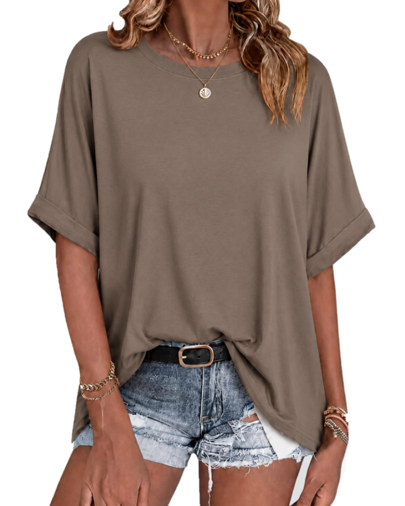 Γυναικείο oversized μπλουζάκι Waverly – στρογγυλή λαιμόκοψη, κοντά μανίκια, ρεβέρ, άνετη γραμμή