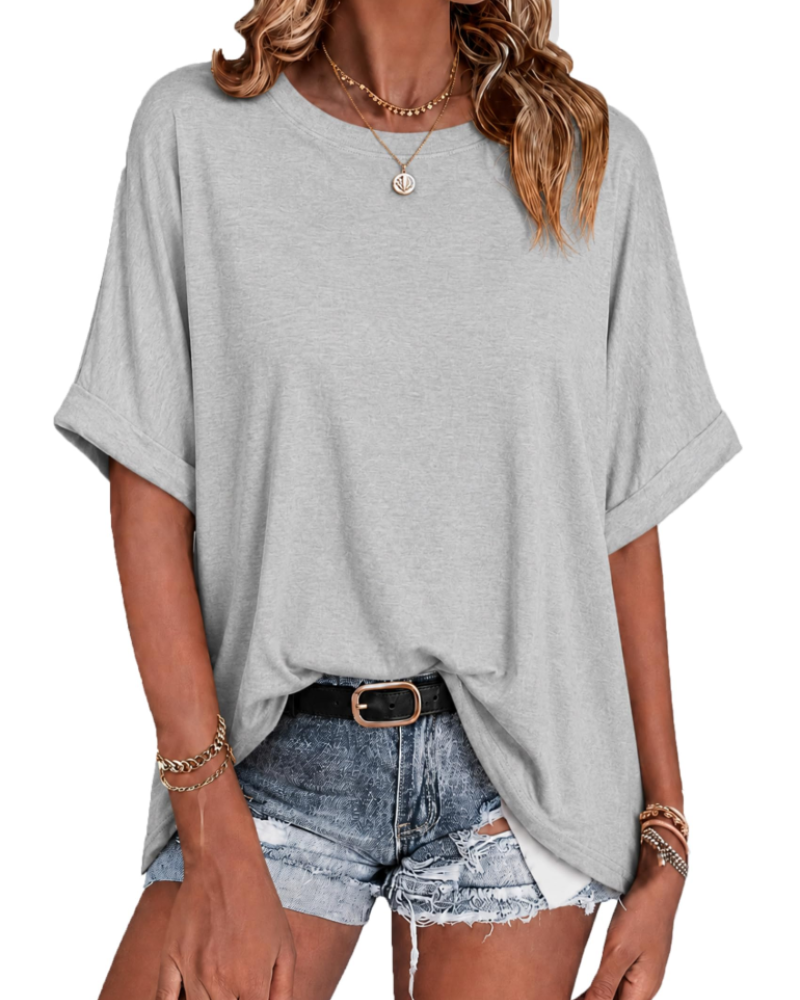 Γυναικείο oversized μπλουζάκι Waverly – στρογγυλή λαιμόκοψη, κοντά μανίκια, ρεβέρ, άνετη γραμμή
