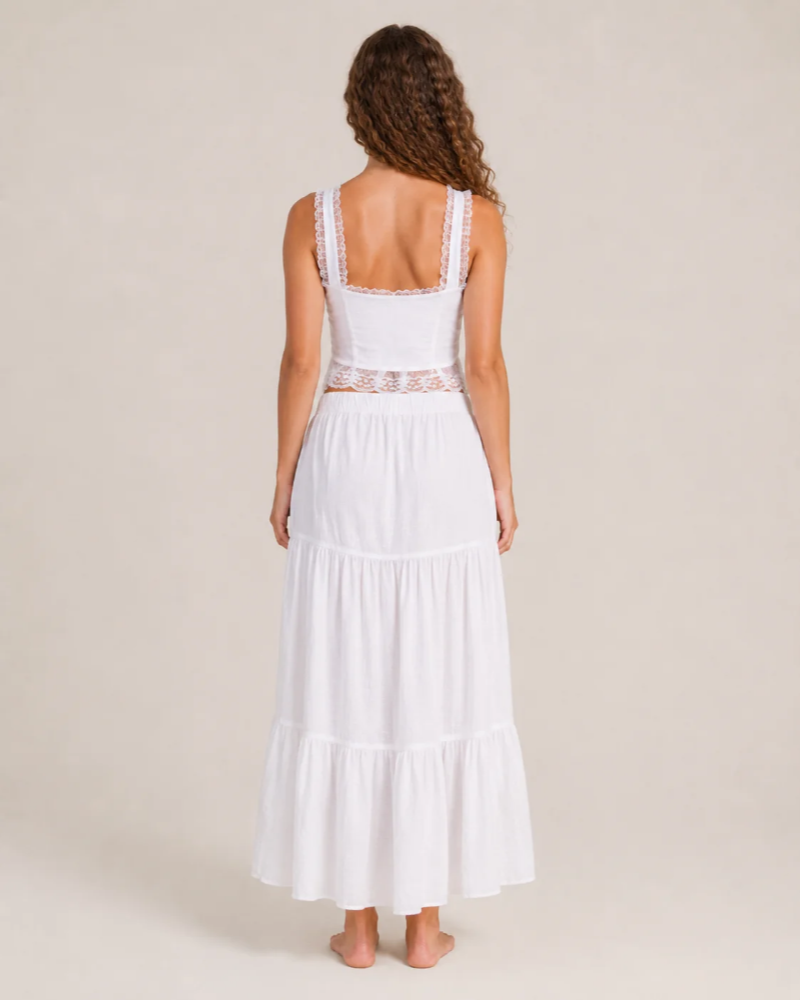 Willow Top Court Femme – Krótki top z białej koronki z regulowanymi sznurowaniami i otwartym przodem