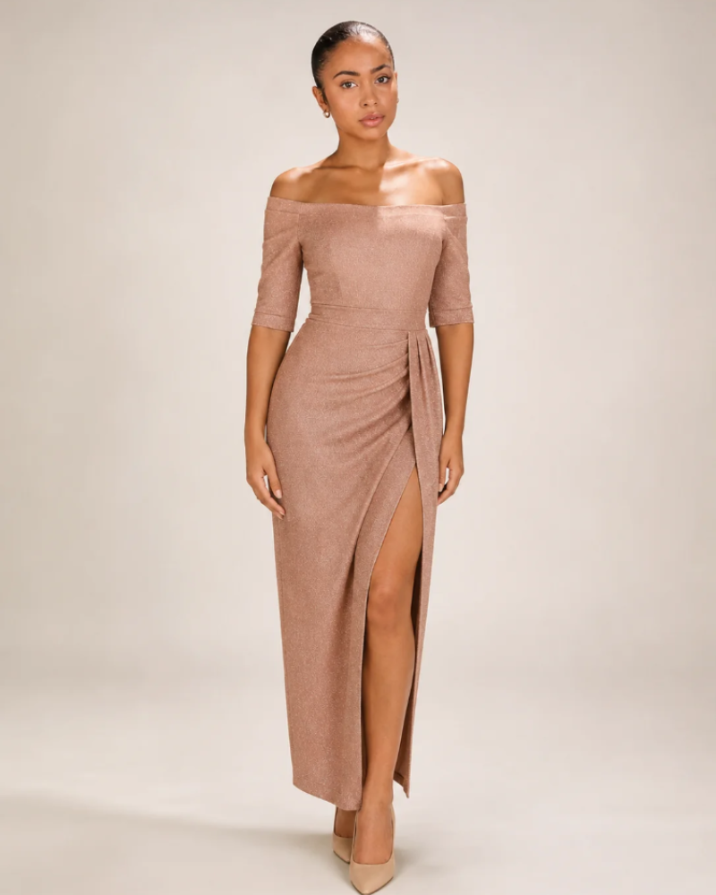 Midi haljina Bianca za žene – bustier haljina s visokim prorezom, elegantnog uskog kroja