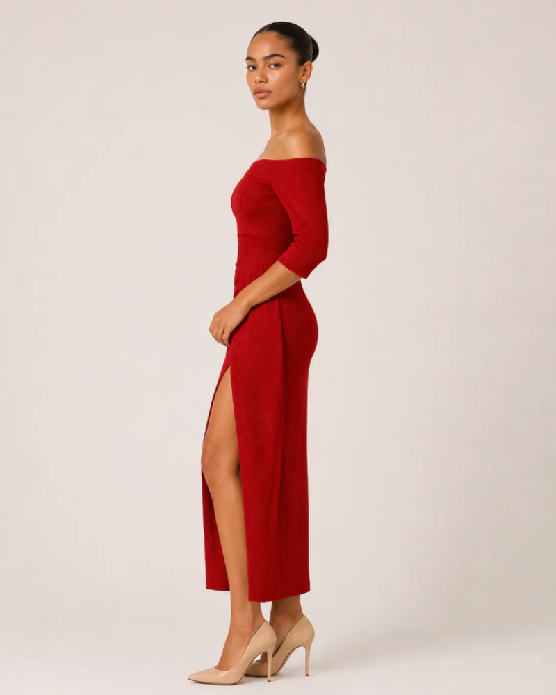 Midi haljina Bianca za žene – bustier haljina s visokim prorezom, elegantnog uskog kroja