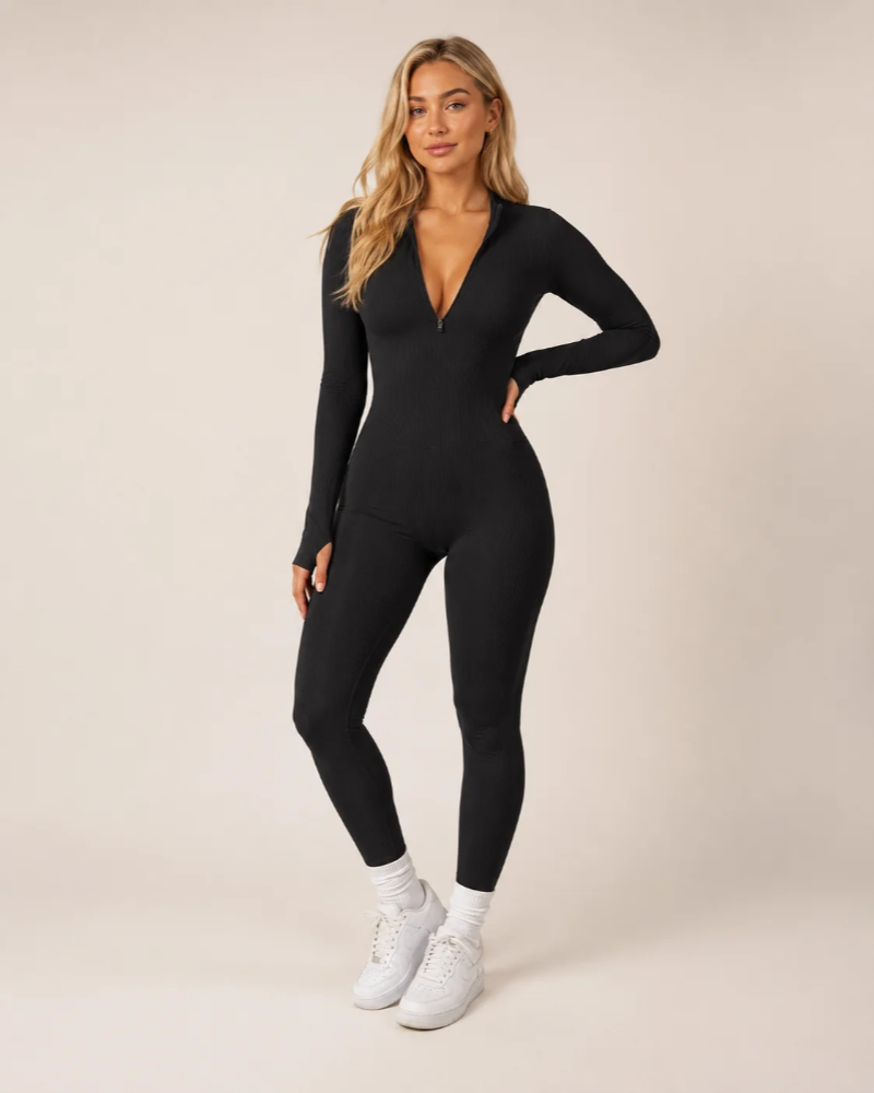 Peyton Women's Sports Jumpsuit – Seamless Long-Sleeve Jumpsuit with Zipper