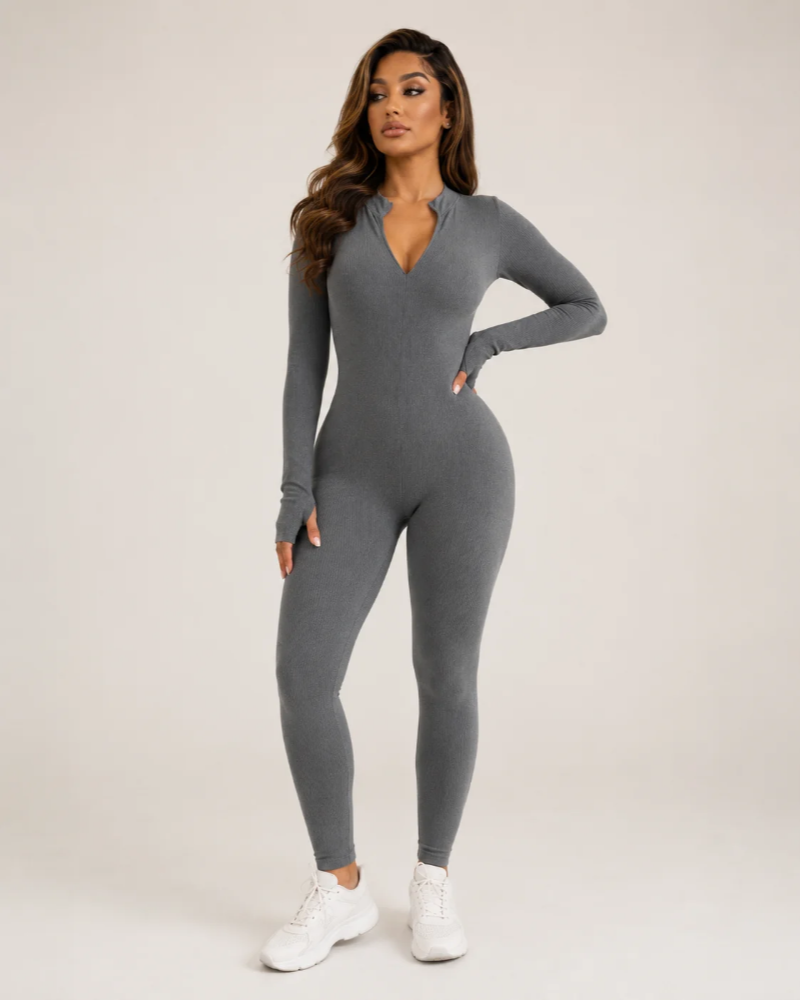 Peyton Women's Sports Jumpsuit – Seamless Long-Sleeve Jumpsuit with Zipper