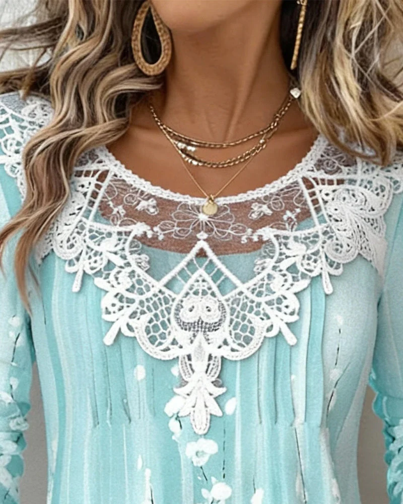 Camicia da donna Emerson – Blusa elegante in pizzo floreale con maniche lunghe