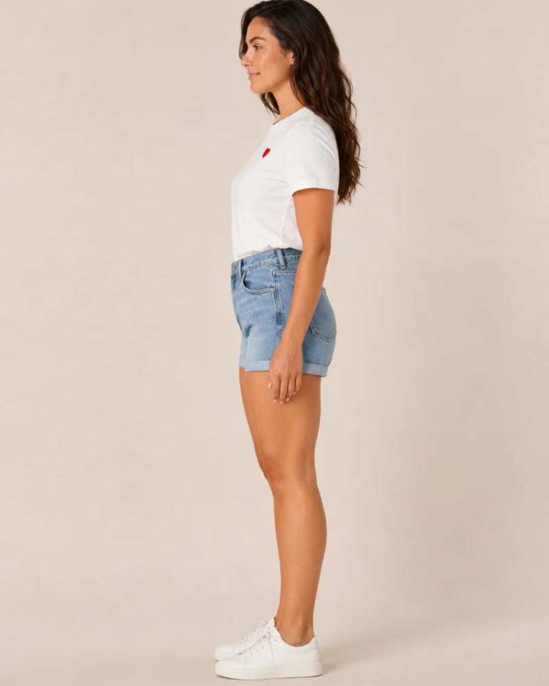 Brooke T-Shirt Femme – T-Shirt Col Rond avec Cœur Rouge Brodé et Manches Courtes