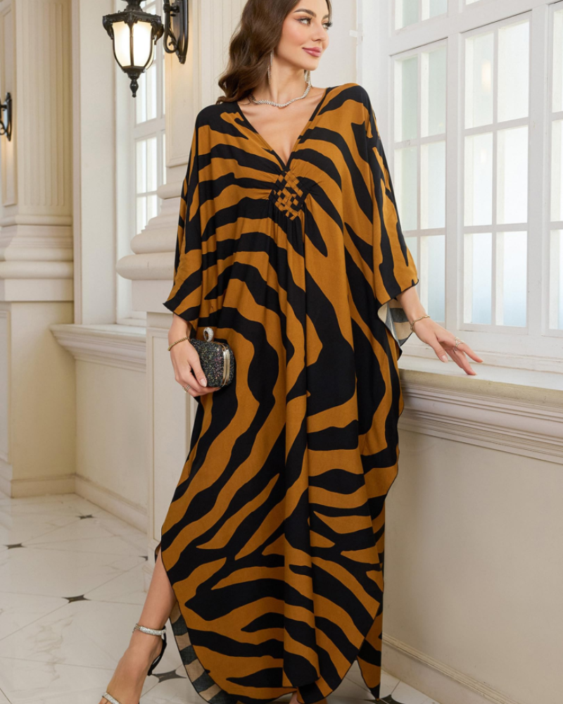 Yana Kaftan Mujer Talla Grande – Vestido Playa Maxi de Viscosa, Cuello en V y Mangas Murciélago Bohemio