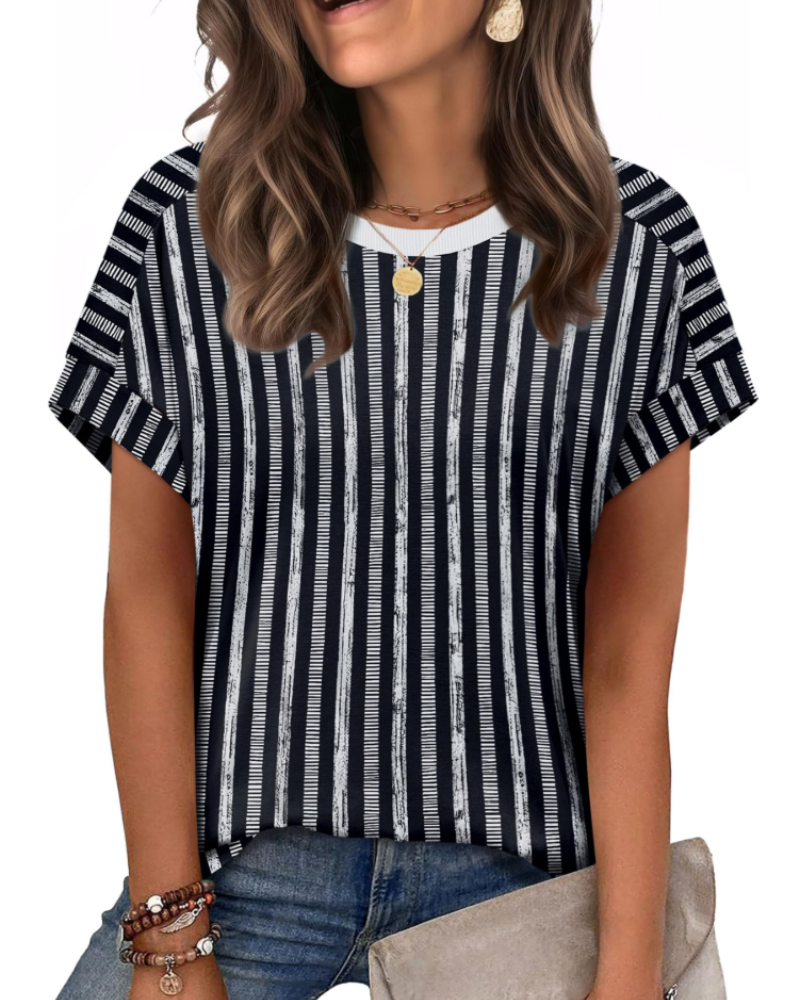 Zaria Top Femme – Tričko s kulatým výstřihem, ležérní elegantní, volný střih a krátké letní rukávy