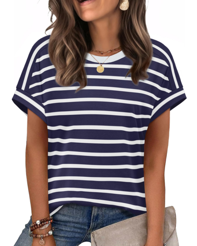 Zaria Top Femme – Tričko s kulatým výstřihem, ležérní elegantní, volný střih a krátké letní rukávy