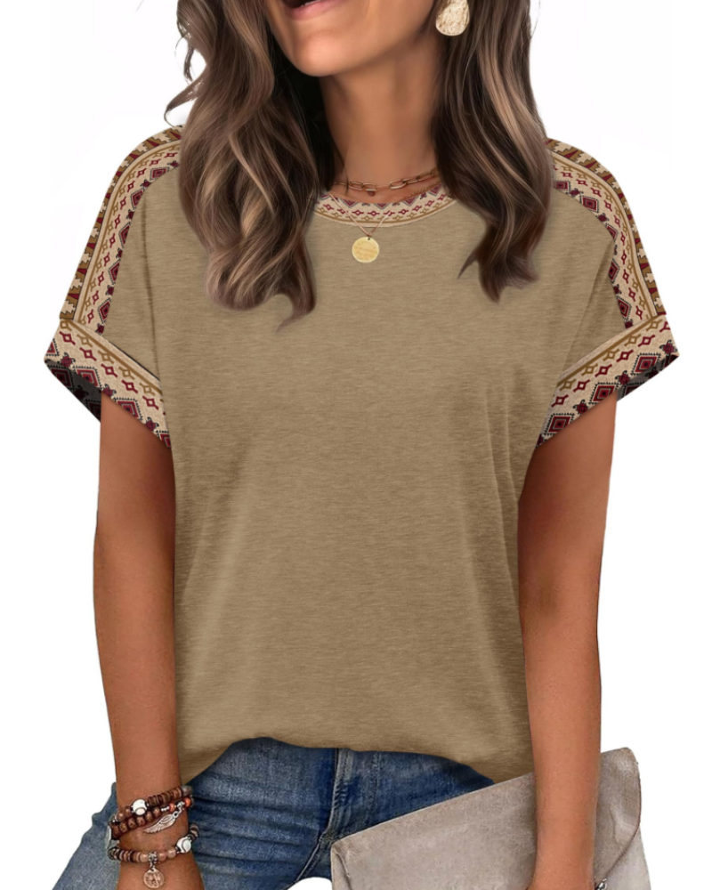Zaria Top Femme – Tričko s kulatým výstřihem, ležérní elegantní, volný střih a krátké letní rukávy