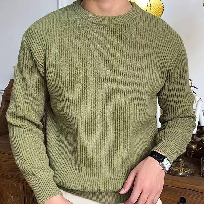 Nale Pull Męski Dzianinowy Żebrowany – Okrągły Dekolt, Krój Regularny i Styl Casual Elegancki
