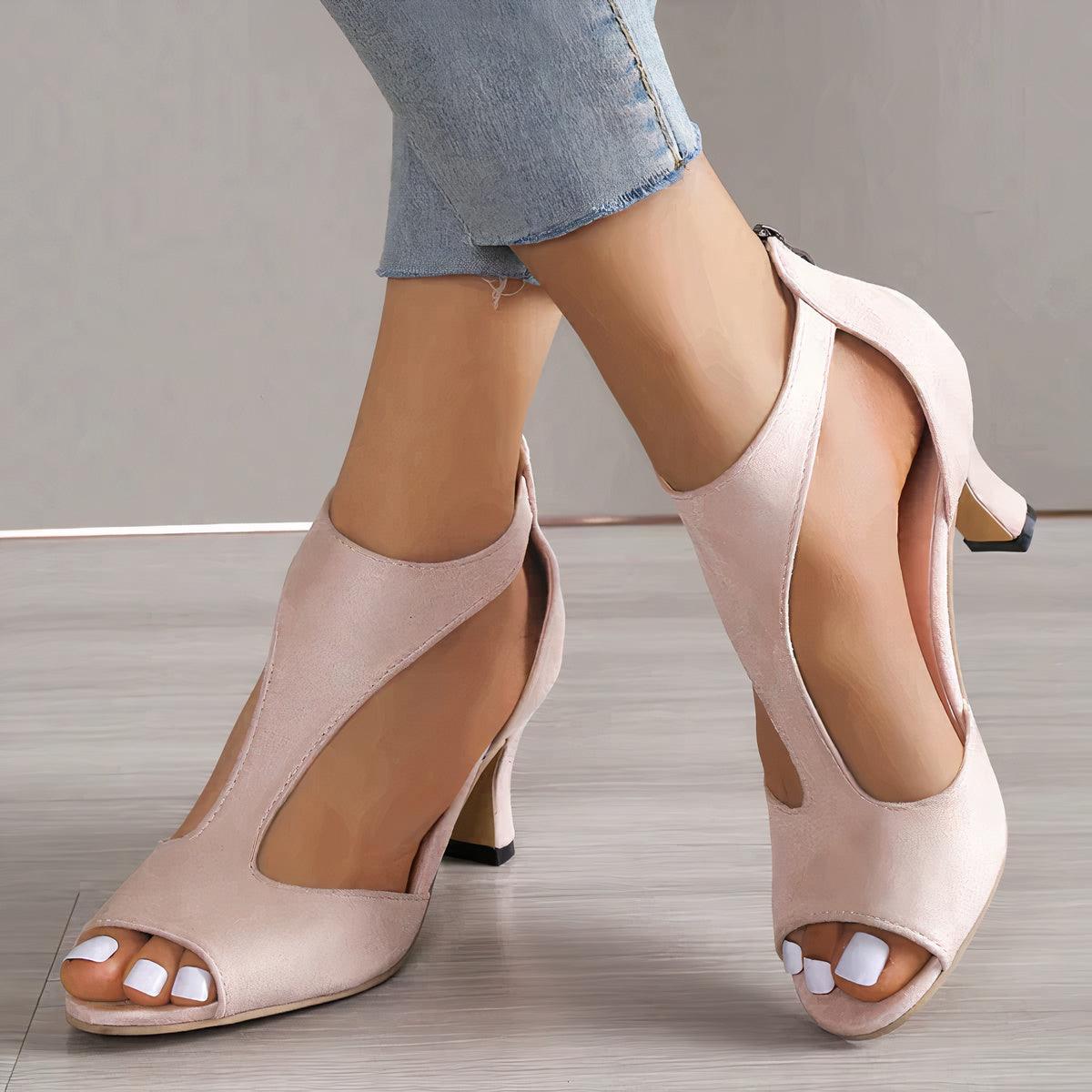 Sandaler med hæl til kvinder Cassie – elegante åbne sko med udskæringer og støtte sål