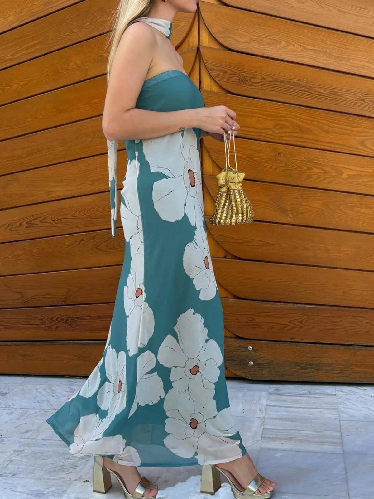 Isaline – elegancka letnia długa sukienka maxi damska, dopasowana sukienka bez ramiączek z nadrukiem