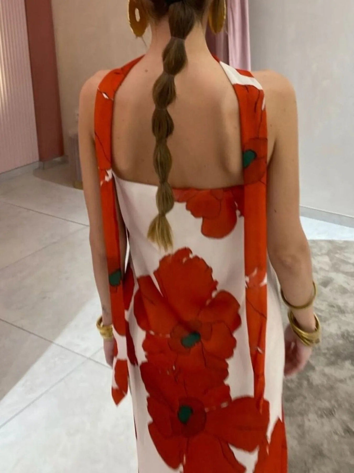 Isaline – elegancka letnia długa sukienka maxi damska, dopasowana sukienka bez ramiączek z nadrukiem