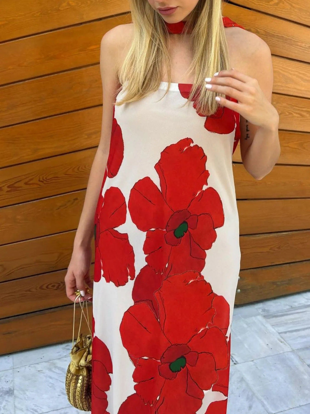 Isaline – elegancka letnia długa sukienka maxi damska, dopasowana sukienka bez ramiączek z nadrukiem