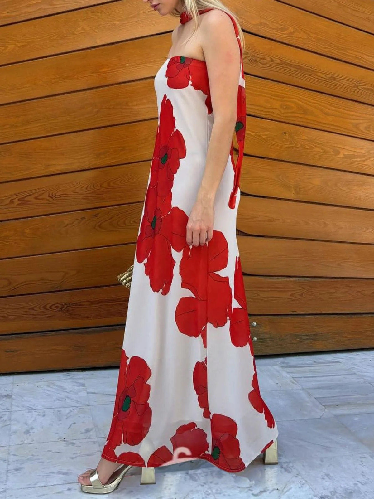 Isaline – elegancka letnia długa sukienka maxi damska, dopasowana sukienka bez ramiączek z nadrukiem